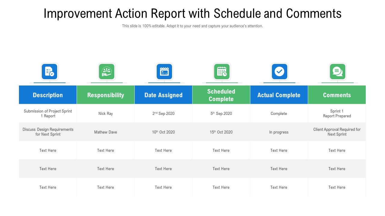 Improvement_Action_Report_With_Schedule_And_Comments_Ppt_PowerPoint_Presentation_Slides_Skills_PDF_Slide_1.jpg