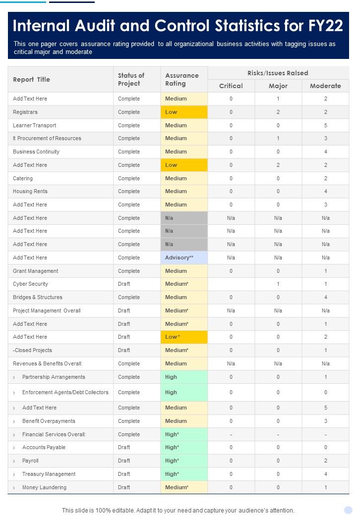Internal Audit And Control Statistics For FY22 One Pager Documents Slide01