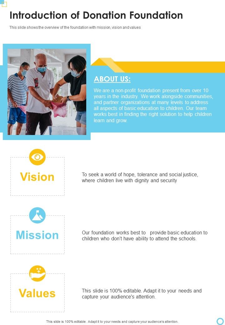 Introduction Of Donation Foundation One Pager Documents Slide01