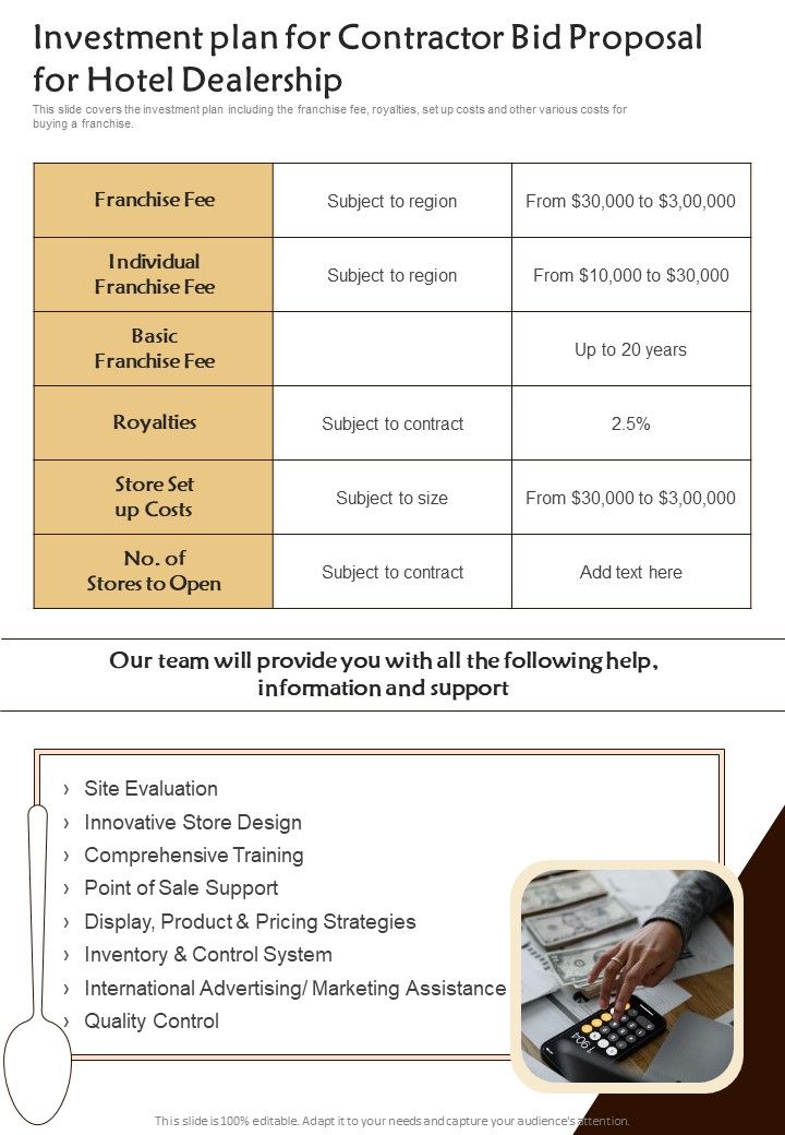 Investment_Plan_For_Contractor_Bid_Proposal_For_Hotel_Dealership_One_Pager_Sample_Example_Document_Slide_1.jpg