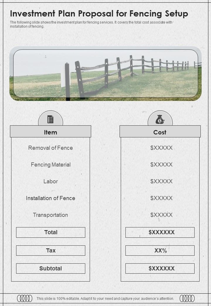 Investment Plan Proposal For Fencing Setup One Pager Sample Example Document Slide01