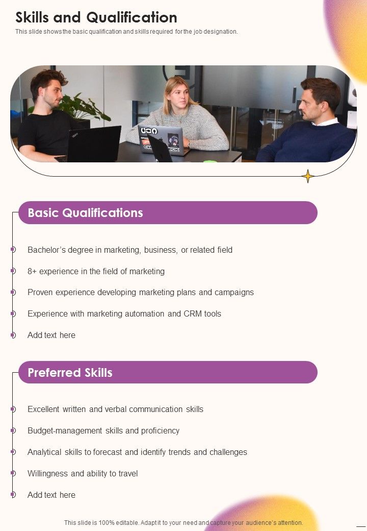 Job Vacancy Proposal Skills And Qualification One Pager Sample Example Document Slide01