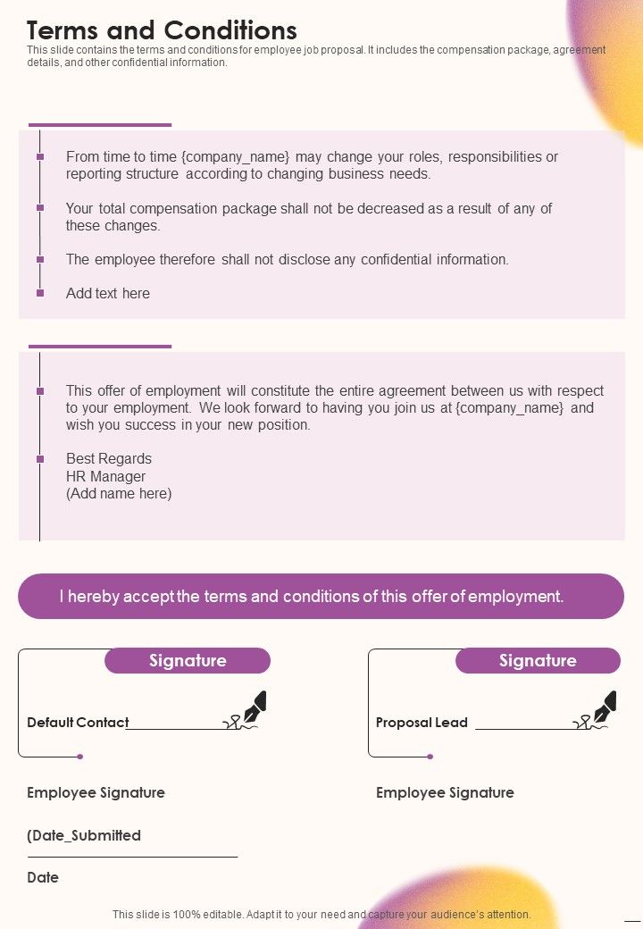 Job Vacancy Proposal Terms And Conditions One Pager Sample Example Document Slide01