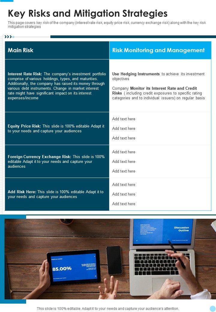 Key Risks And Mitigation Strategies One Pager Documents Slide01