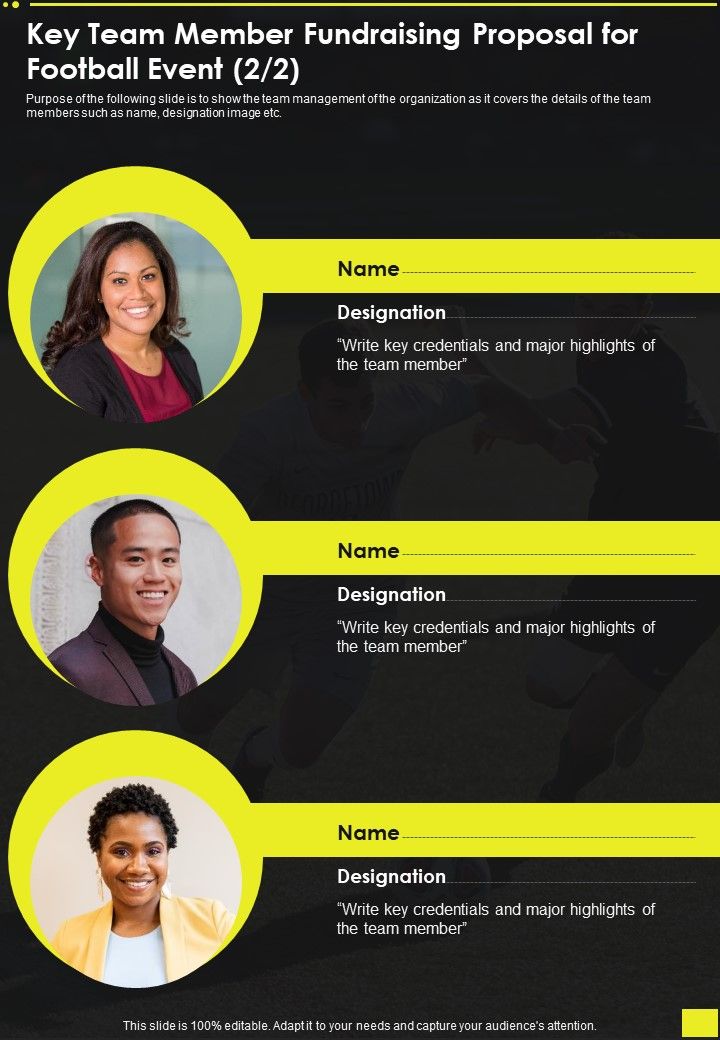 Key Team Member Fundraising Proposal For Football Event One Pager Sample Example Document