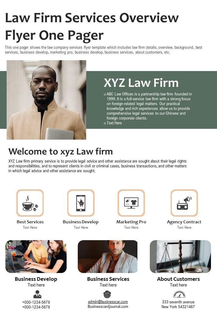 Law Firm Services Overview Flyer One Pager PDF Document PPT Template Slide01