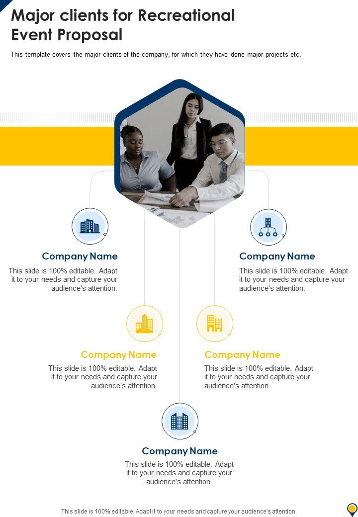 Major Clients For Recreational Event Proposal One Pager Sample Example Document Slide01