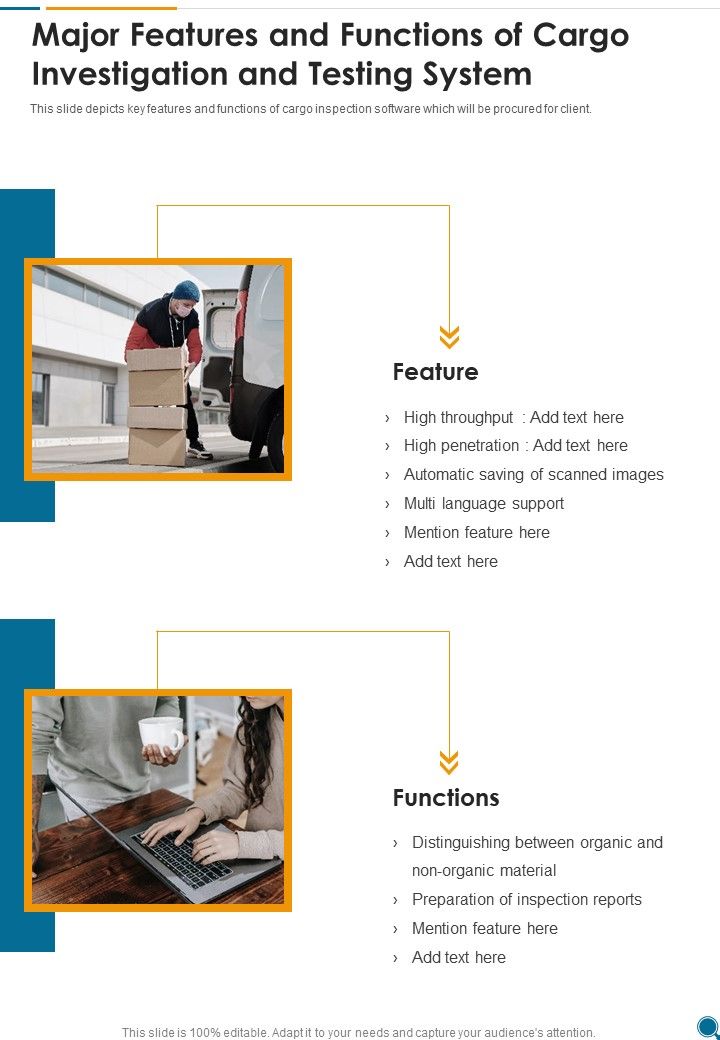 Major Features And Functions Of Cargo Investigation And Testing System One Pager Sample Example Document Slide01