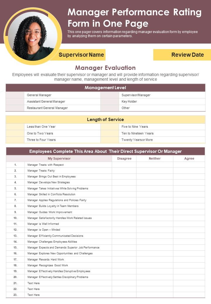 Manager Performance Rating Form In One Page PDF Document PPT Template Slide01