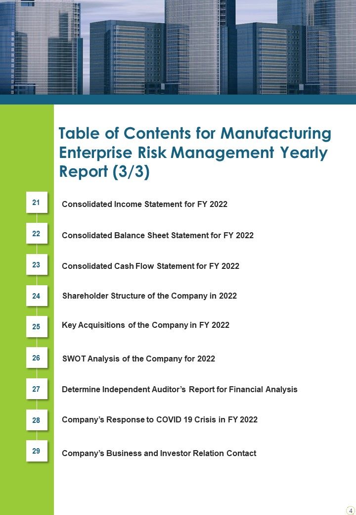 Manufacturing Enterprise Risk Management Yearly Report One Pager Documents