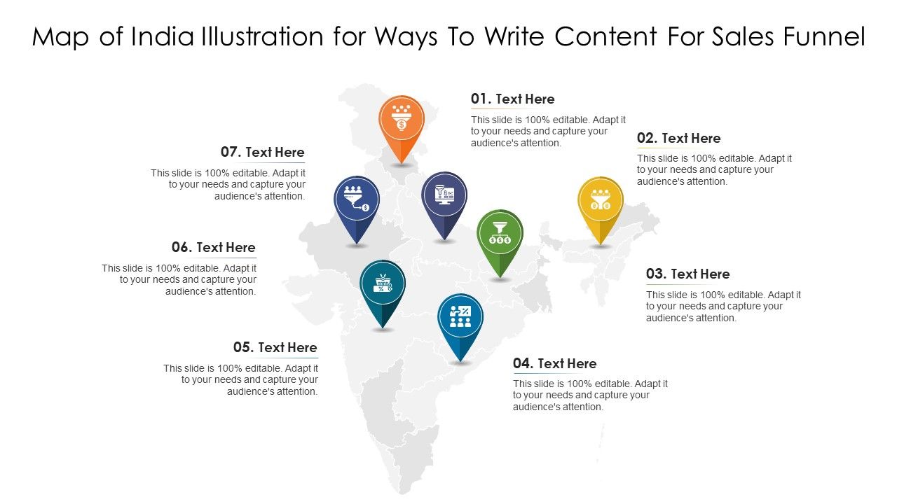 Map_Of_India_Illustration_For_Ways_To_Write_Content_For_Sales_Funnel_Template_PDF_Slide_1.jpg