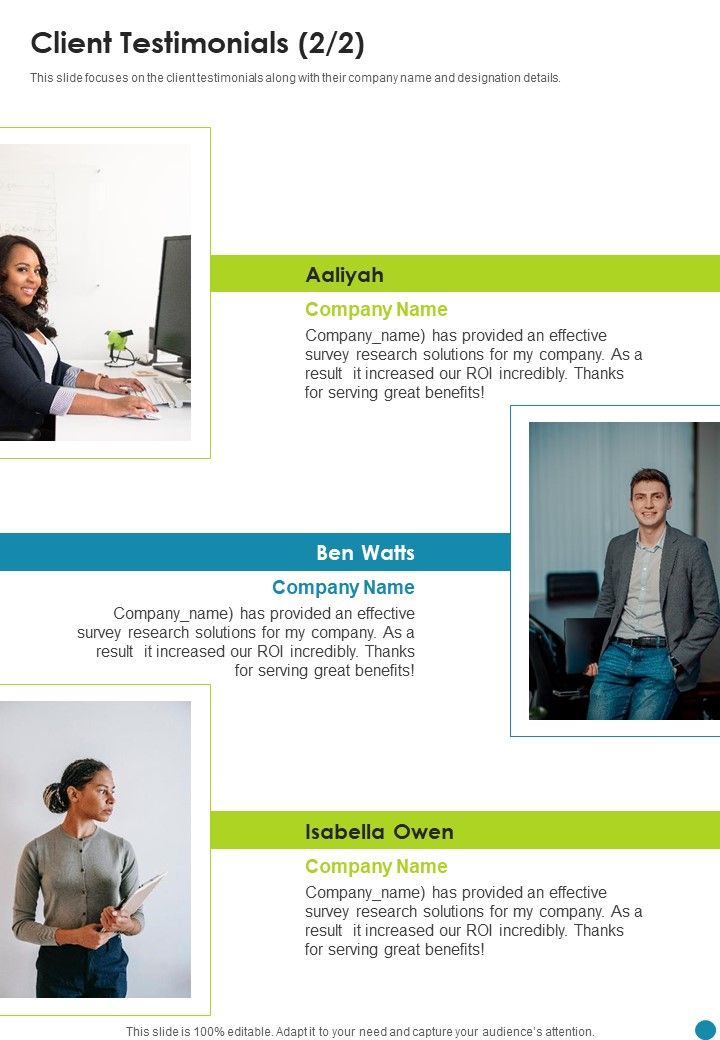 Market Assessment Proposal Client Testimonials One Pager Sample Example Document