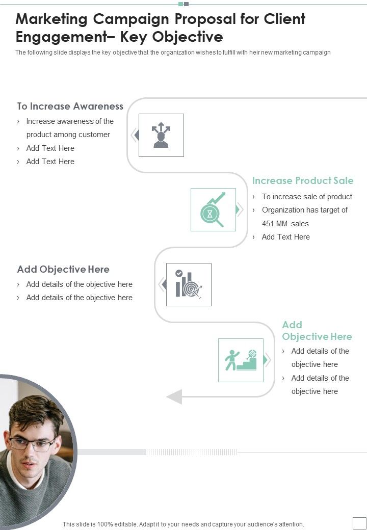 Marketing Campaign Proposal For Client Engagement Key Objective One Pager Sample Example Document Slide01