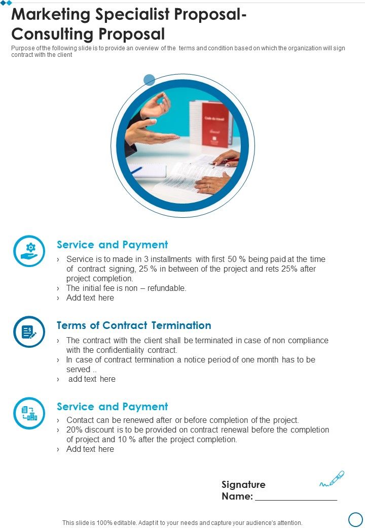 Marketing Specialist Proposal Consulting Proposal One Pager Sample Example Document Slide01