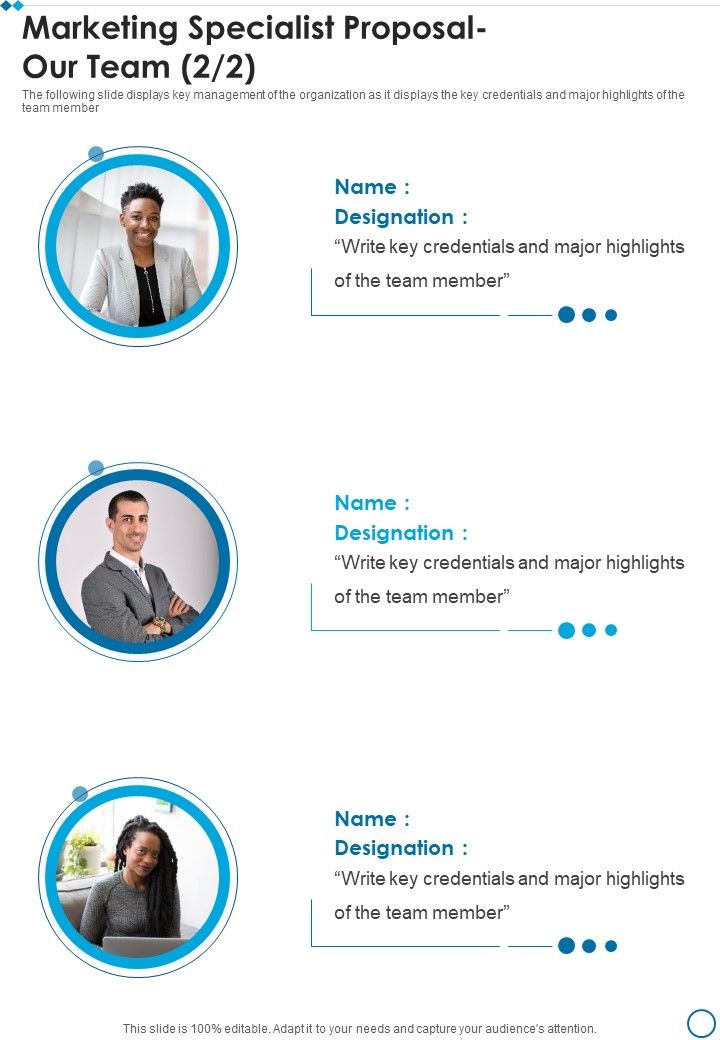 Marketing Specialist Proposal Our Team One Pager Sample Example Document