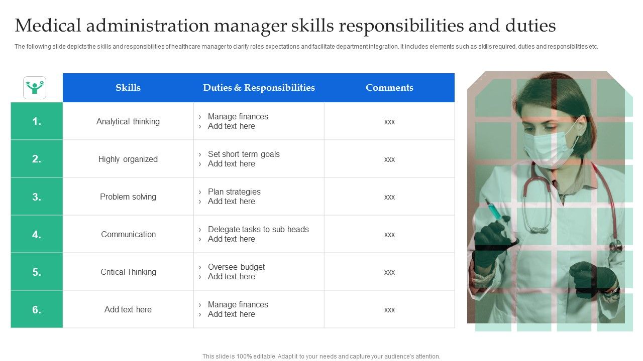 Medical_Administration_Manager_Skills_Responsibilities_And_Duties_Graphics_PDF_Slide_1.jpg
