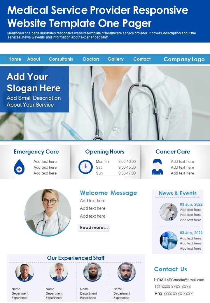 Medical Service Provider Responsive Website Template One Pager PDF Document PPT Template Slide01
