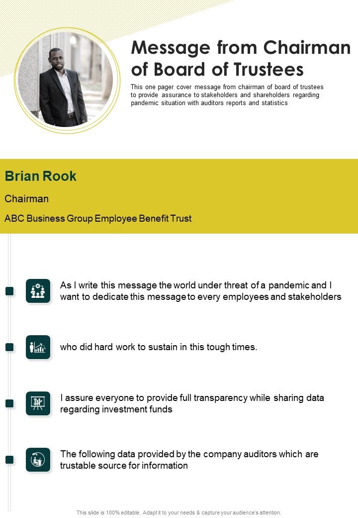 Message From Chairman Of Board Of Trustees One Pager Documents Slide01