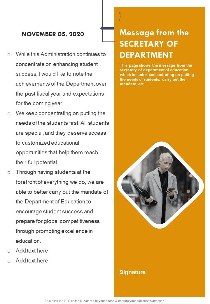 Message From The SECRETARY OF DEPARTMENT One Pager Documents Slide01