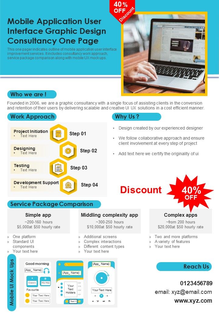 Mobile Application User Interface Graphic Design Consultancy One Page PDF Document PPT Template Slide01