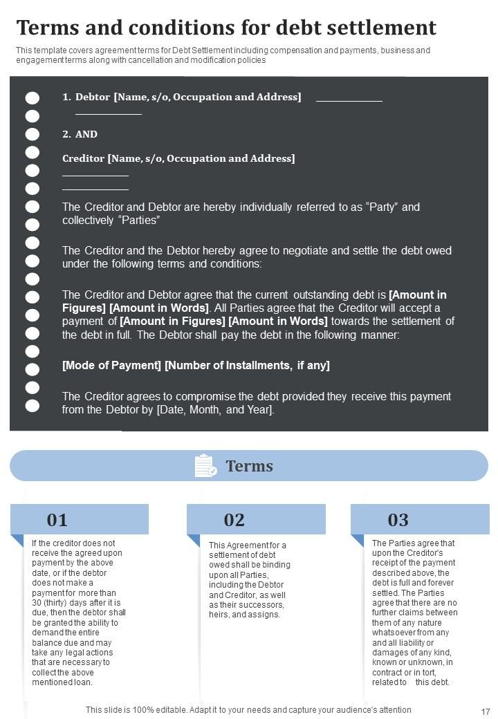 Moneylenders To Consider Loan Settlement Example Document Report Doc Pdf Ppt