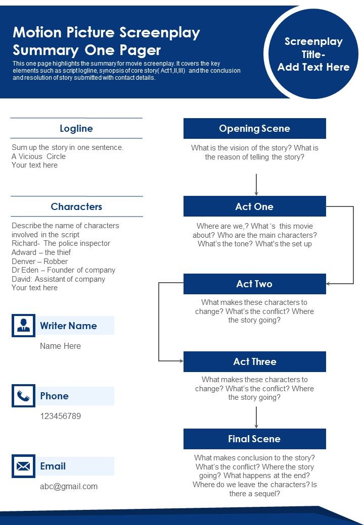 Motion Picture Screenplay Summary One Pager PDF Document PPT Template Slide01