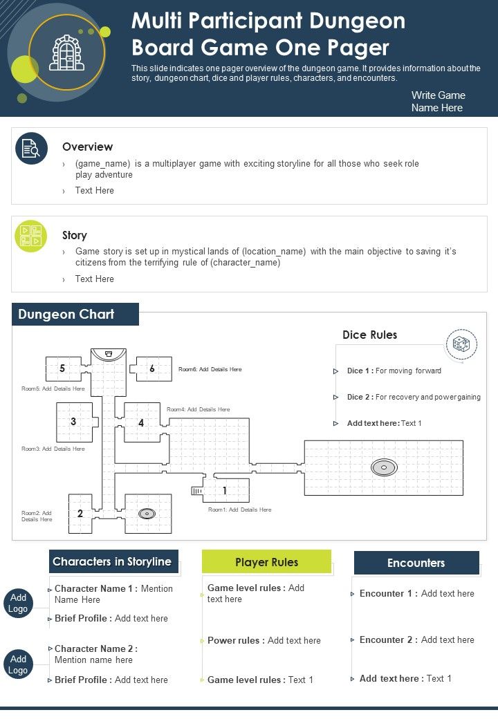 Multi Participant Dungeon Board Game One Pager PDF Document PPT Template Slide01