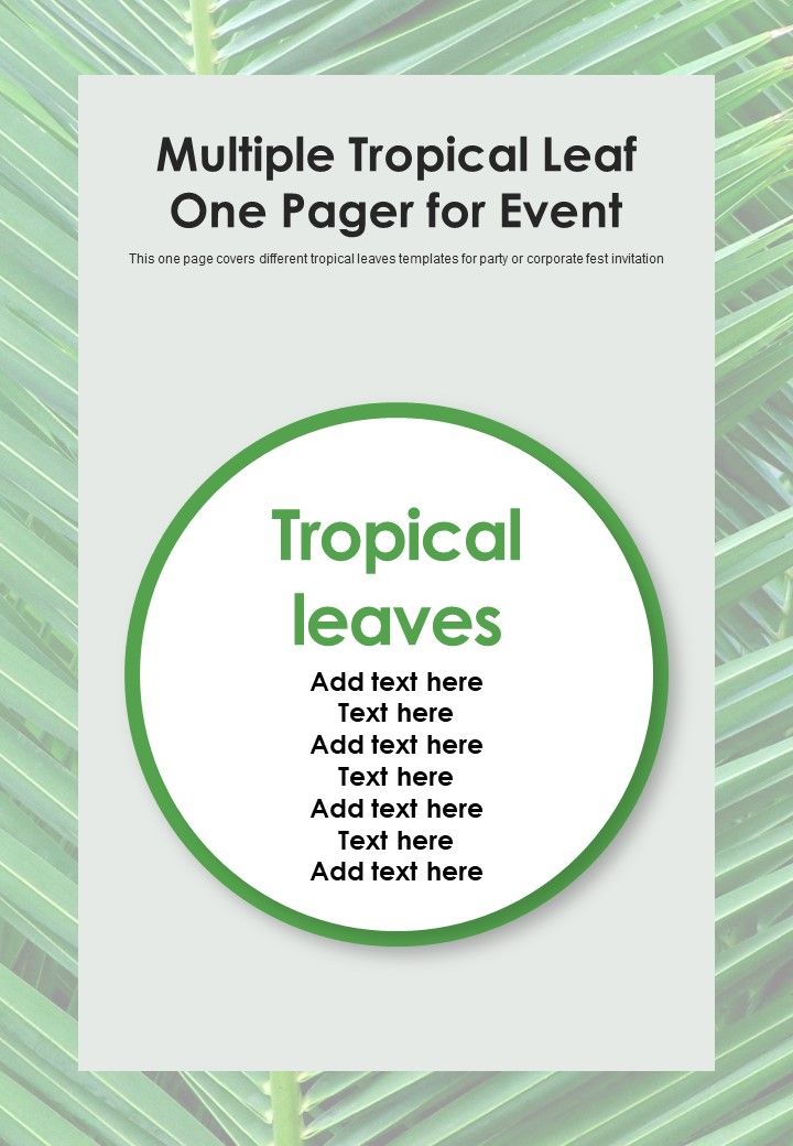 Multiple Tropical Leaf One Pager For Event PDF Document PPT Template Slide01