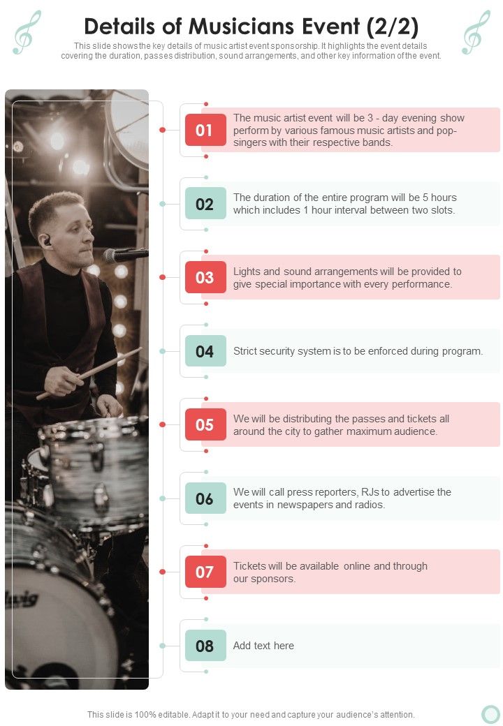 Musicians Function Proposal Details Of Musicians Event One Pager Sample Example Document