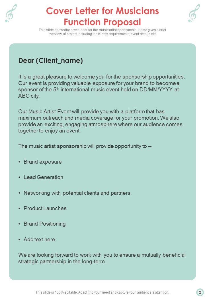 Musicians Function Proposal Example Document Report Doc Pdf Ppt