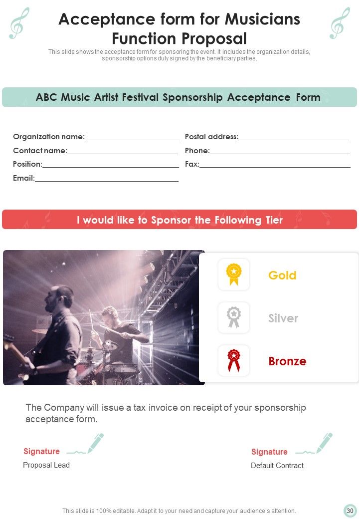Musicians Function Proposal Example Document Report Doc Pdf Ppt