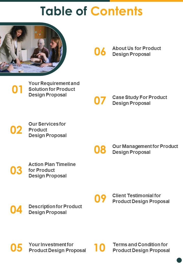 New Product Development Proposal Table Of Contents One Pager Sample Example Document Slide01