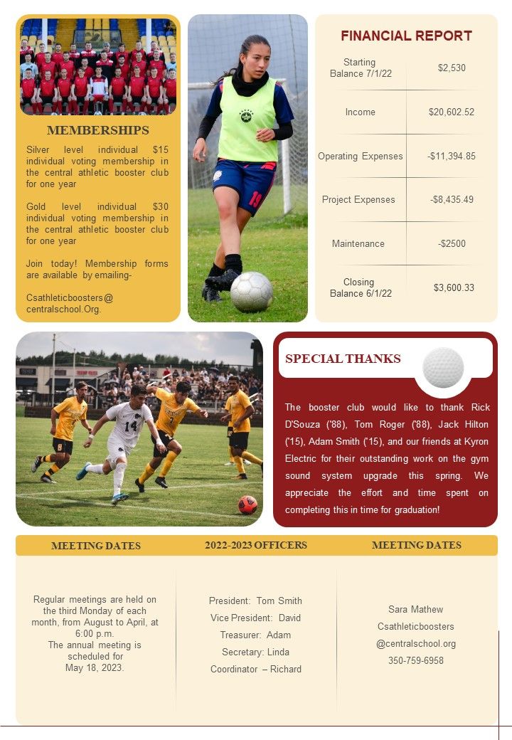 Newsletter For Athletics Boosters Association PDF Document PPT Template
