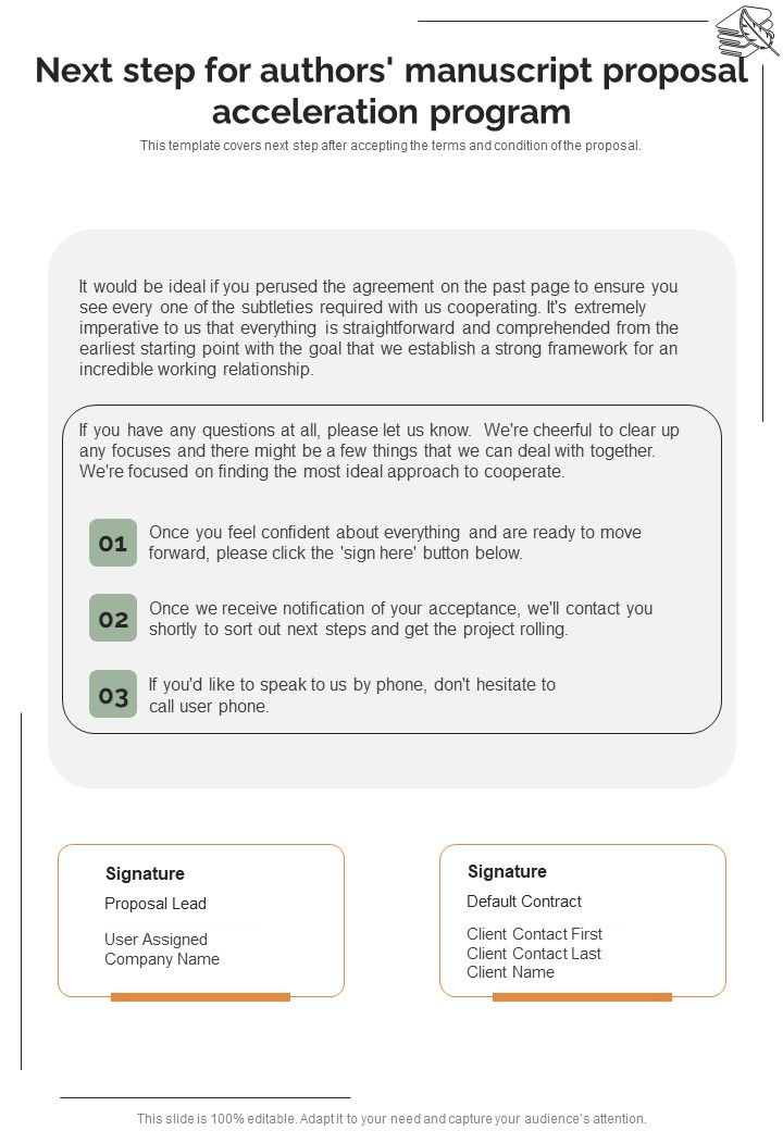 Next Step For Authors Manuscript Proposal Acceleration Program One Pager Sample Example Document Slide01