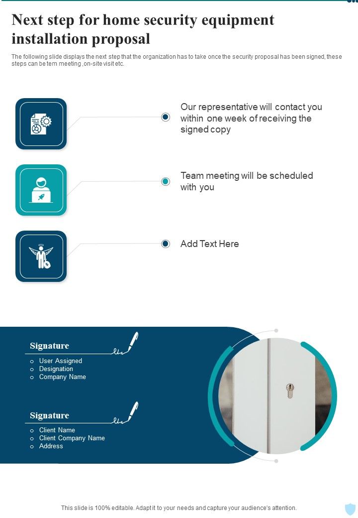 Next Step For Home Security Equipment Installation Proposal One Pager Sample Example Document Slide01