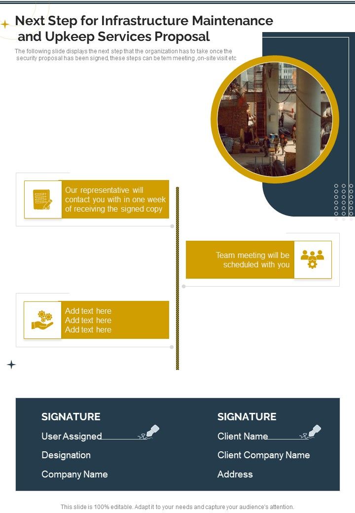 Next Step Infrastructure Maintenance Upkeep Services Proposal One Pager Sample Example Document Slide01