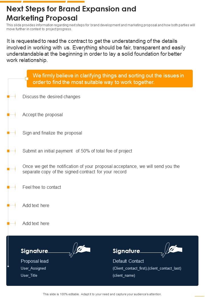 Next Steps For Brand Expansion And Marketing Proposal One Pager Sample Example Document Slide01
