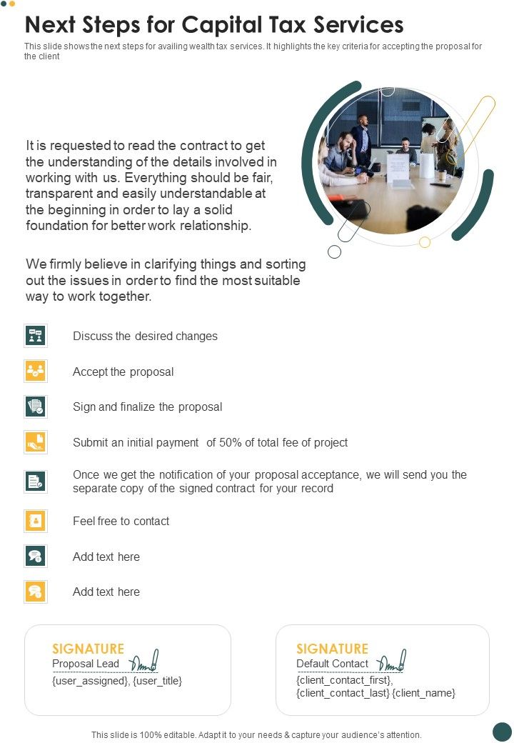 Next Steps For Capital Tax Services One Pager Sample Example Document Slide01