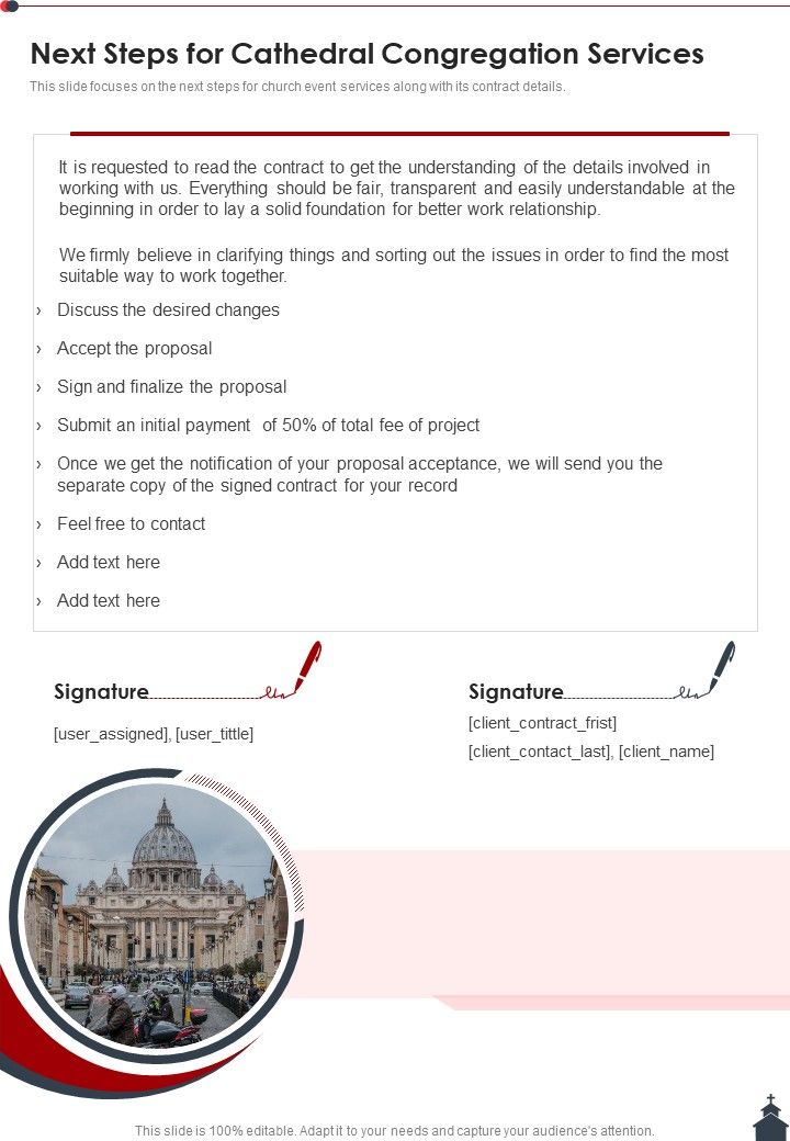 Next Steps For Cathedral Congregation Services One Pager Sample Example Document Slide01
