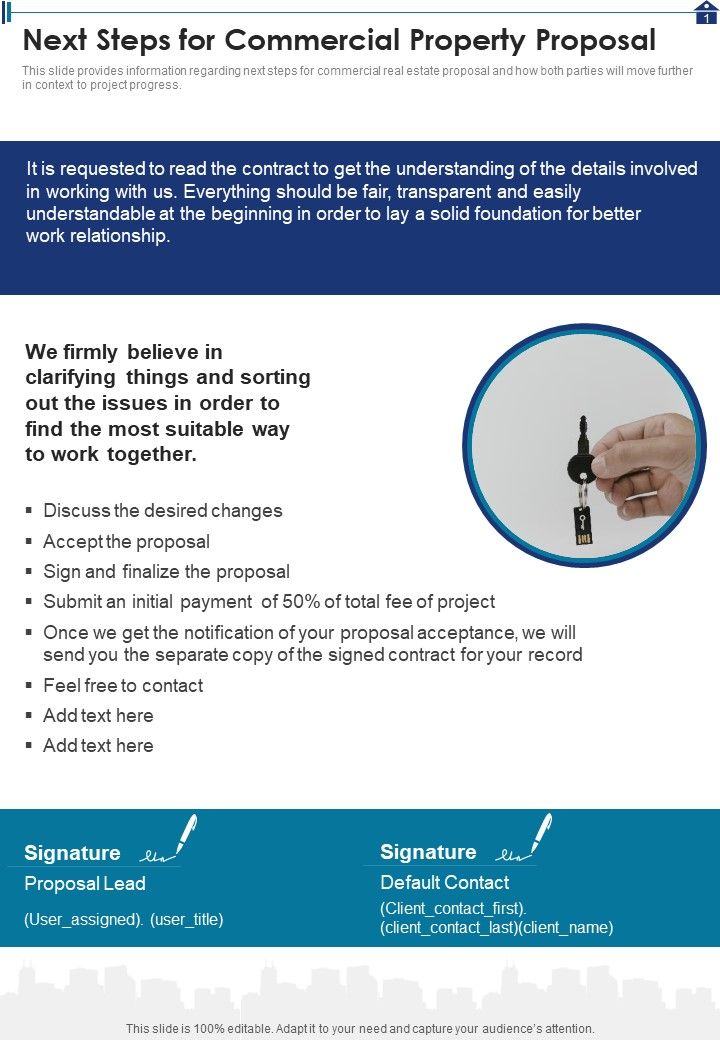 Next Steps For Commercial Property Proposal One Pager Sample Example Document Slide01
