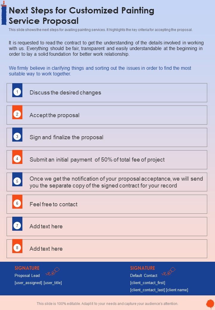 Next Steps For Customized Painting Service Proposal One Pager Sample Example Document Slide01