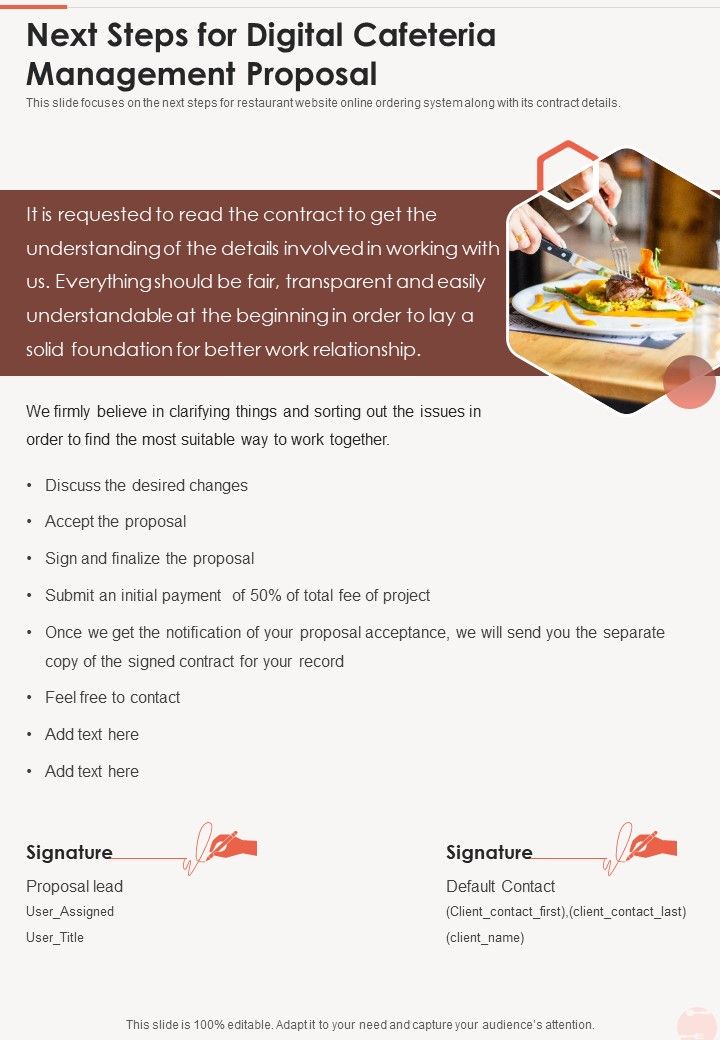 Next Steps For Digital Cafeteria Management Proposal One Pager Sample Example Document Slide01