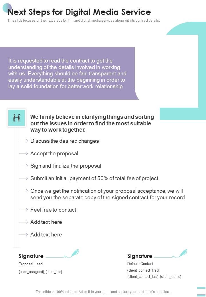 Next Steps For Digital Media Service One Pager Sample Example Document Slide01