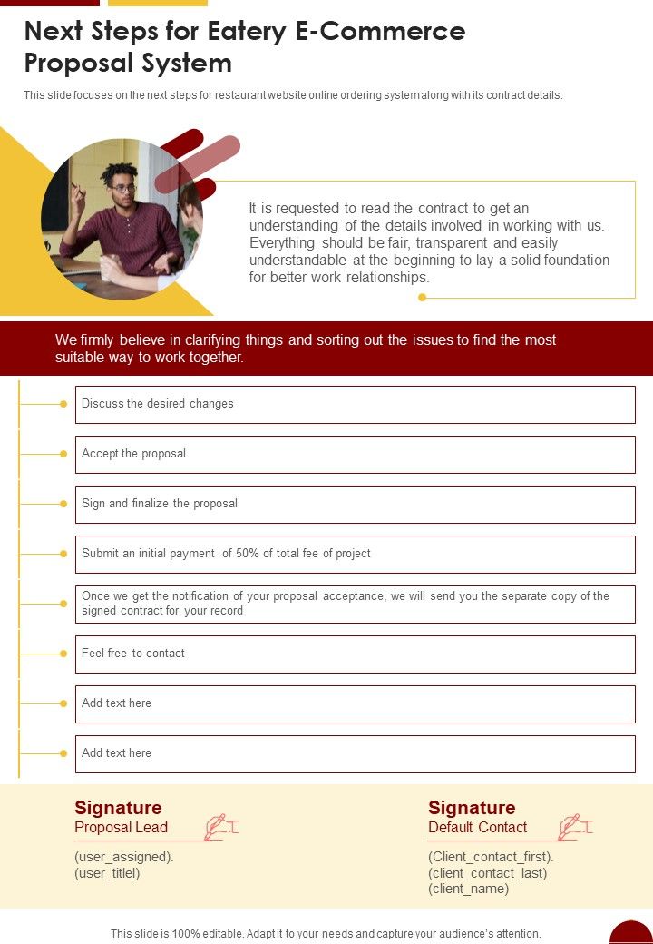 Next Steps For Eatery E Commerce Proposal System One Pager Sample Example Document Slide01