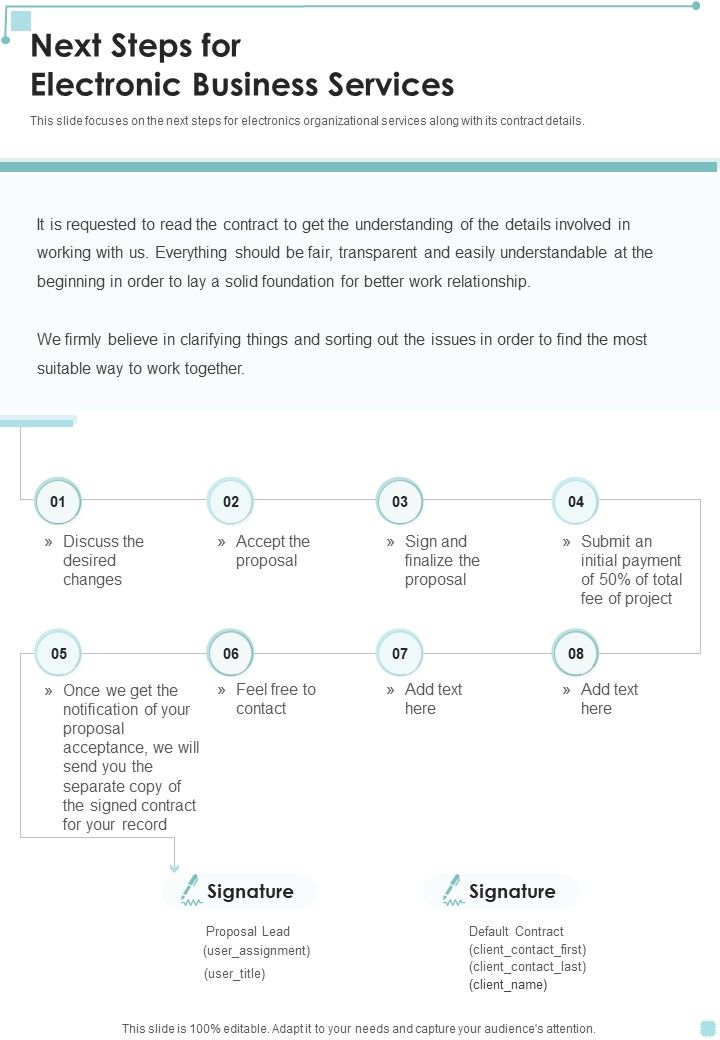Next Steps For Electronic Business Services One Pager Sample Example Document Slide01