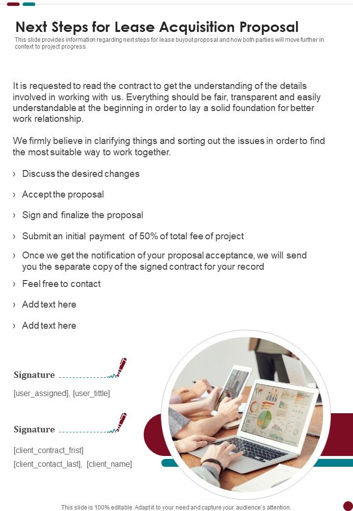Next Steps For Lease Acquisition Proposal One Pager Sample Example Document Slide01