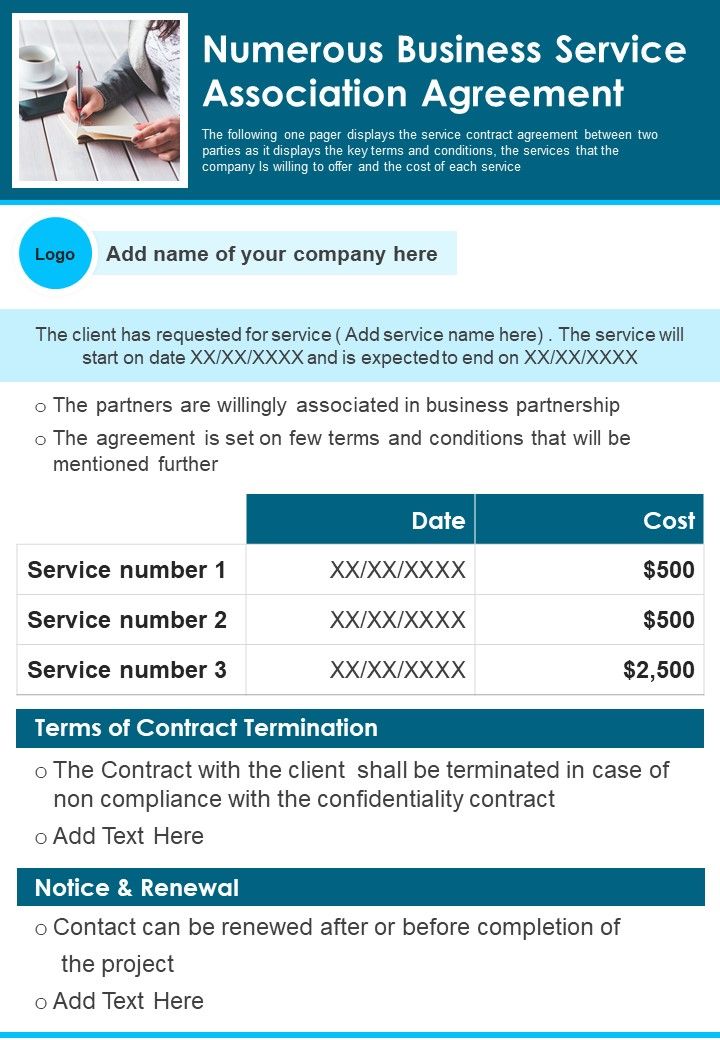 Numerous Business Service Association Agreement PDF Document PPT Template Slide01