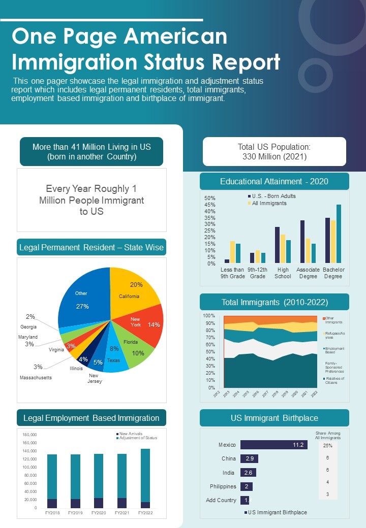 One Page American Immigration Status Report PDF Document PPT Template Slide01