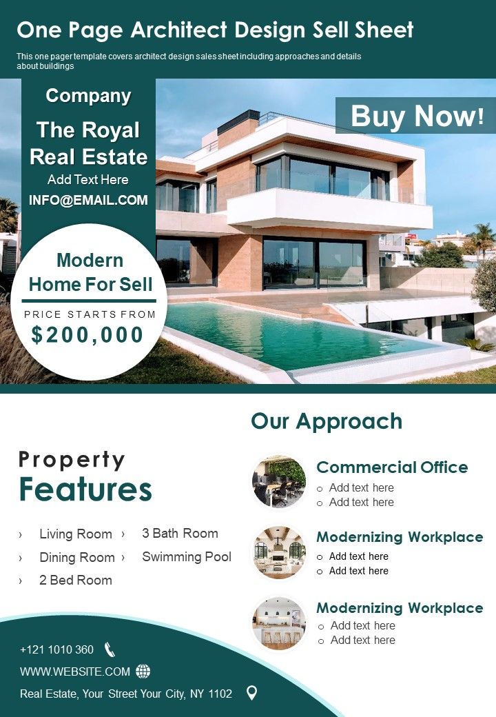One Page Architect Design Sell Sheet PDF Document PPT Template Slide01