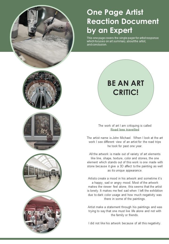 One Page Artist Reaction Document By An Expert PDF Document PPT Template Slide01